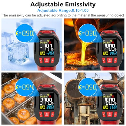 Infrared Thermometer Gun, Digital Laser Temperature Gun with Probe, -40°F~1472°F Non-Contact IR Thermometer with Adjustable Emissivity for Cooking, Pizza Oven, Griddle, Grill & Meat - color: Red, size: IR06 PRO -40℉~1472℉(-40℃~800℃)