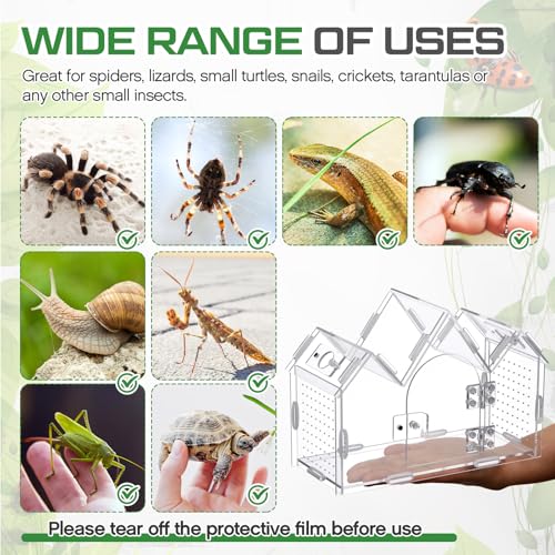 Weysat Jumping Spider Enclosure 9.5" x 3.9" x 6.7" Acrylic Tarantula Enclosure Castle Style Insect Terrarium with Magnetic Door Transparent Terrarium for Reptiles, Amphibians and Spiders - size: 9.5" X 3.9" X 6.7"