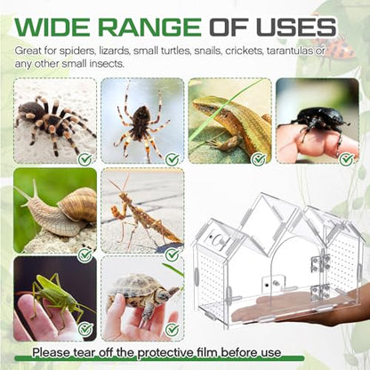 Weysat Jumping Spider Enclosure 9.5" x 3.9" x 6.7" Acrylic Tarantula Enclosure Castle Style Insect Terrarium with Magnetic Door Transparent Terrarium for Reptiles, Amphibians and Spiders - size: 9.5" X 3.9" X 6.7"