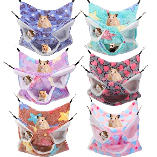Sadnyy 6 Pcs Rat Hammocks Small Rodent Hanging Bed,Fresh Pattern | Rat Hammock for Cage, Small Animal Hammocks, Sugar Glider Hammock, Rat Cage Accessory for Chinchilla Glider Squirrel Reptiles