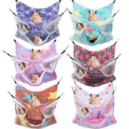 Sadnyy 6 Pcs Rat Hammocks Small Rodent Hanging Bed,Fresh Pattern | Rat Hammock for Cage, Small Animal Hammocks, Sugar Glider Hammock, Rat Cage Accessory for Chinchilla Glider Squirrel Reptiles