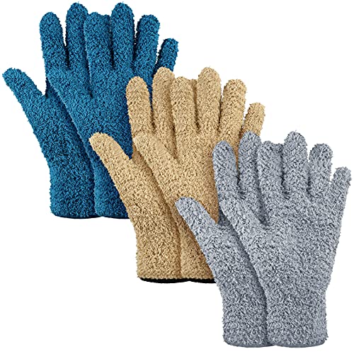 Patelai 3 Pairs Microfiber Dusting Gloves for Plants Leaf, Large | Dark Blue, Gray, Khaki,Plant Cleaning Gloves, Reusable Washable Gloves,House Furniture Blinds Dusting - color: Dark Blue, Gray, Khaki, size: Large