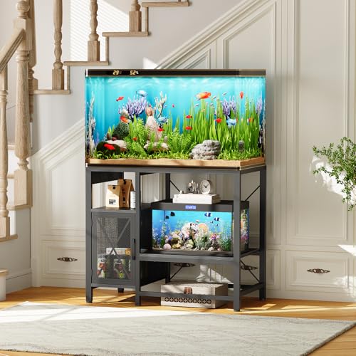 MAHANCRIS 40-50 Gallon Fish Tank Stand, Aquarium Stand with Power Outlet and Storage Cabinet, Heavy Duty Tank Stand Suitable for Turtle Tank, Reptile Terrarium, for Home Office, Black FTBK50E01 - color: Black, size: 40-50 Gallon