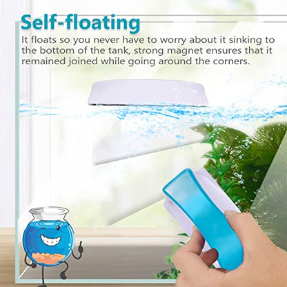 Magnetic Aquarium Fish Tank Glass Algae scrapers Glass Cleaner Scrubber Clean Brush [Floating,Scratch-Free,Non-Slip,magnetizing] S - color: Light Blue