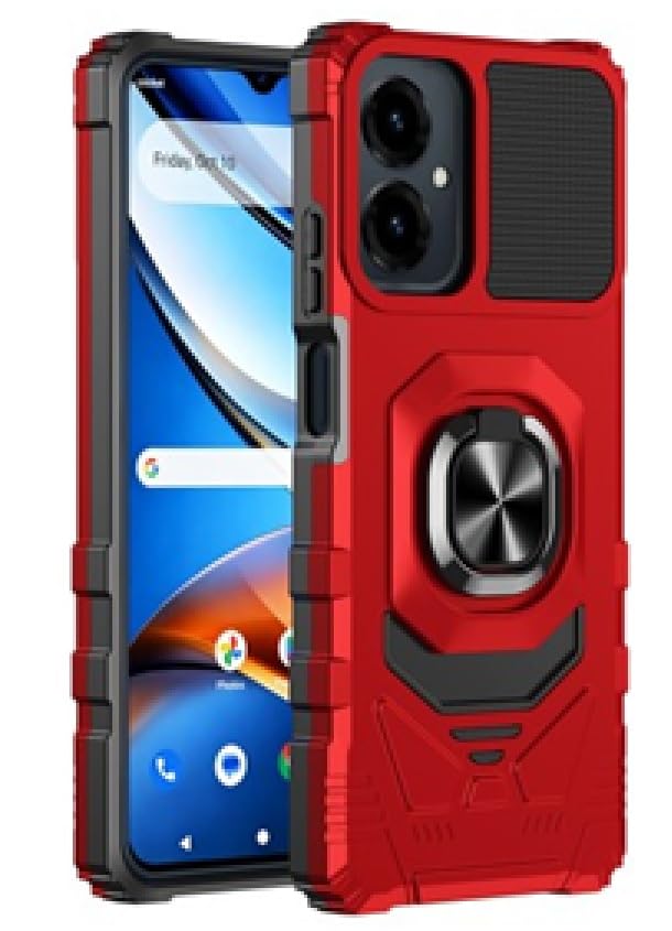 for Cricket Icon U656AC 2026 Robotic Ring Stand Hybrid Cover Phone Case + Tempered Glass + Extreme Band (Red) - color: Red