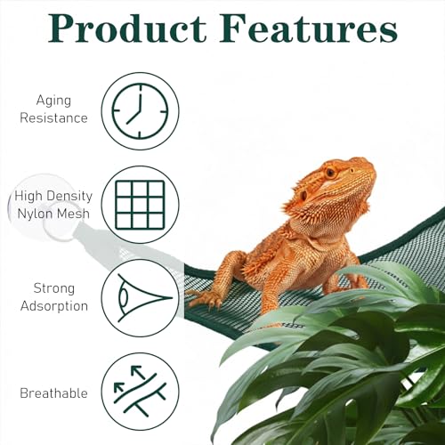 2Pcs Reptile Hammock - Breathable Mesh Bearded Dragon Hammock | Lizard Tank Accessories Triangle Geckos Hammocks for Bearded Dragons Snakes Axolotls(Green)