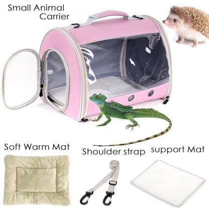Small Animal Travel Backpack Carrier,Portable Bearded Dragon Bag for Sugar Glider,Hedgehog,Rat,Bunny,Rat,Outdoor Used (Pink, Carrier L+ I Leash) - color: Pink