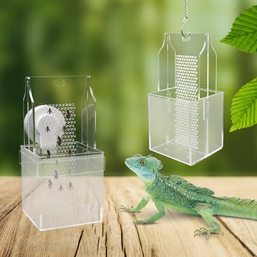 Chameleon Feeding Bowl, Hanging/Mounted Translucent Acrylic Bearded Dragon Feeder with Grid Plate for Bugs Climbing and Move, Aquarium & Terrarium Accessories for Lizard Iguana