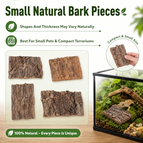 Homoyoyo 4Pcs Cork Bark for Reptiles, Natural Tree Bark Flats 3-5.5 in, Small Reptile Hide and Terrarium Decor for Leopard Gecko Tank, Jumping Spider, Isopod, Frog, Toad Enclosure
