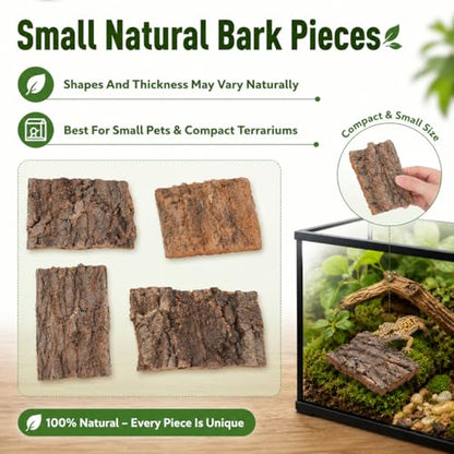 Homoyoyo 4Pcs Cork Bark for Reptiles, Natural Tree Bark Flats 3-5.5 in, Small Reptile Hide and Terrarium Decor for Leopard Gecko Tank, Jumping Spider, Isopod, Frog, Toad Enclosure