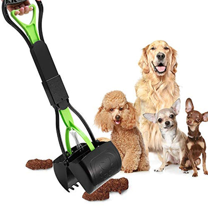 Non-Breakable Pet Pooper Scooper for Dogs and Cats with Long Handle High Strength Material and Durable Spring for Easy Grass and Gravel Pick Up - color: Green