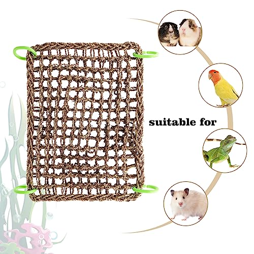 16 x 12 Inches Bird Seagrass Mat, Natural Seagrass Woven Net, Bird Hammock Mat with Hooks, Bird Cage Accessories, Climbing Rope Ladder Chew Toys for Cockatiel Hamster Guinea Pig Rats Hamster Parakeet - size: 16 x 12 Inches