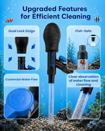 Aquarium Gravel Cleaner Kit | 80GPH Fish Tank Water Changer Tool with 6Ft Water Hose Skimmer Net Sponge Brush Sand Shovel and Tweezer for 3~8Gal Tank