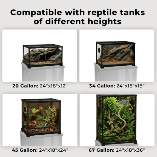 Herture 45-67 Gallon Reptile Tank Stand with Power Outlet, Terrarium Stand with Storage Cabinet, 24" Wx18 D Tabletop, Reptile Terrarium, Black PG12XYB - color: Black, size: 24x18"-46-67 Gallon