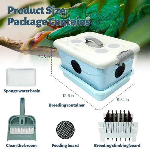 Cricket Keeper,Dubia Roach Container,with Temperature and Humidity Detector,Live Crickets Keeper for Reptiles,Insect Habitat for Crickets,Dubia Roach,with Water Dish, Feeding Tray,Cleaning Brush (A)
