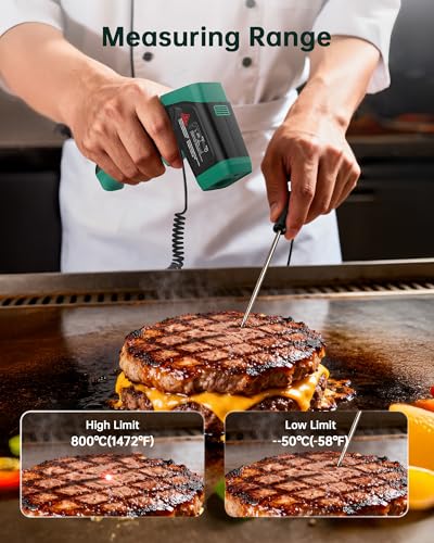 Infrared Thermometer Gun, Dual Mode IR Laser Thermometer with -50°C~800°C and Meat Probe (-50°C~300°C), Non-Contact Digital Thermometer for Cooking, BBQ, and Industrial Use - color: IR Thermometer & Probe