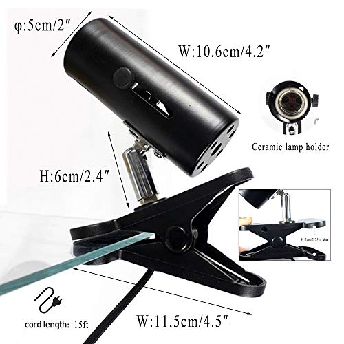 Clamp Lamp Light with 15ft Dimmer Plug-in Cord Adjustable Habitat Lighting Mini Spotlight with Black Heat Lamps Holder Stand for Reading Warehouse Food Truck Portable for Pets Reptiles NO Drilling
