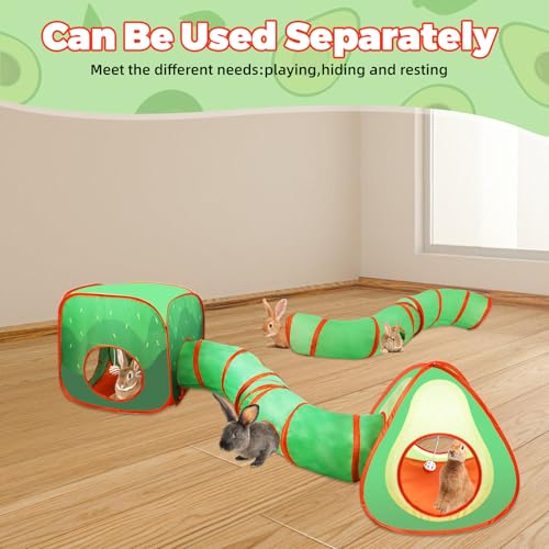 YUEPET Rabbit Tunnel & Cube Tent, Bunny Hideout, Guinea Pig Tunnel, Avocado | Foldable 3-in-1 Set, Bunny Tunnel, Crinkle Fabric, Play Ball Included, Configurable Shapes - color: Avocado
