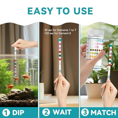 Aquarium Test Strips 8 In 1, 150ct Aquarium Ammonia Test Strips for Saltwater Freshwater Aquariums,Pond Fish Tanks, Aquarium Test Kit-Test pH, Alkalinity,Nitrate,Ammonia and More | Salt & Freshwater Pond Fish Tank Test for Free Chlorine, Nitrate, Nitrite,