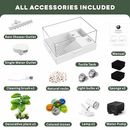 GOZILLA Small Turtle Tank Kit+Water Pump+Lamp, Acrylic Turtle Tank Starter Kit with Adjustable 5W Water Pump and Timing/Dimming Lamp, Multi-Functional Area for Small Turtles(White Kit). - color: White Kit