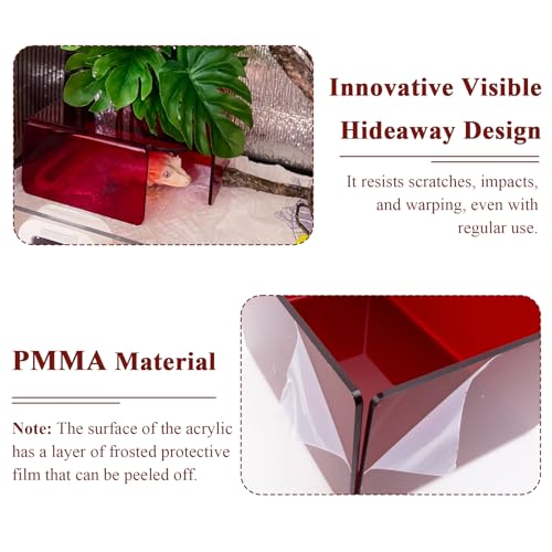 Visible Reptile Hide Box, PMMA Small Hideaway Snake Hide Enclosure, Easy to Clean Reptile Hides Cave for Leopard Geckos, Snakes, Lizards, Cornsnakes, Hamster - Large& Juvenilem (7.1 x 4.9 x 3.2in) - size: Large