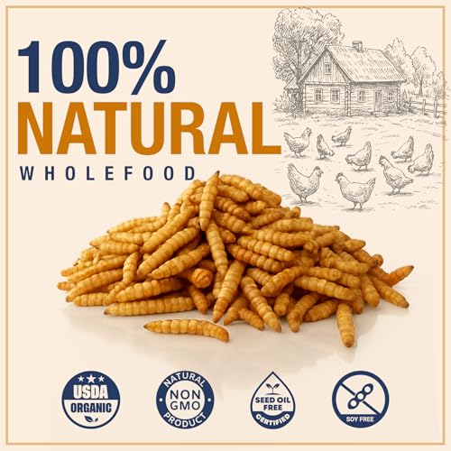 USA Grown Black Soldier Fly Larvae for Chickens - 100% Natural Dried Mealworms for Chickens - Grubs with 75X More Protein Chicken Treats for Laying Hens - Birds Feed Supplement for Ducks & Reptiles - size: 5 Pound (Pack of 1)