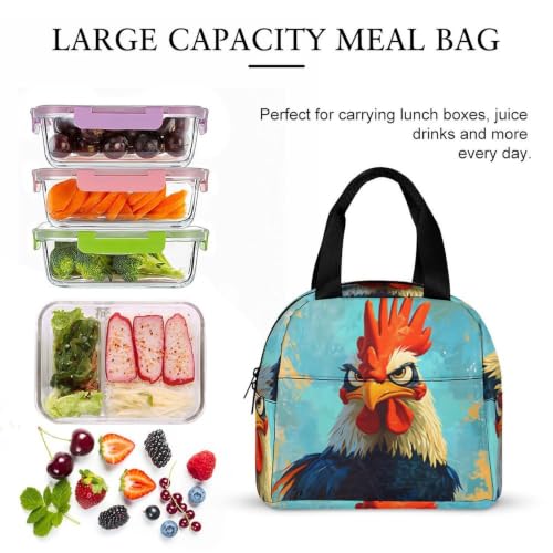 Funny Rooster Chicken Lunch Bag for Women Men | Insulated Lunch Box Leakproof Food Meal Containers Reusable Foldable 6L Capacity Lunch Tote Bags for Work Picnic Travel - color: style-8