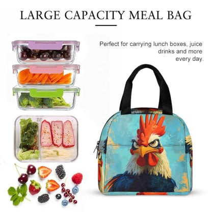 Funny Rooster Chicken Lunch Bag for Women Men | Insulated Lunch Box Leakproof Food Meal Containers Reusable Foldable 6L Capacity Lunch Tote Bags for Work Picnic Travel - color: style-8