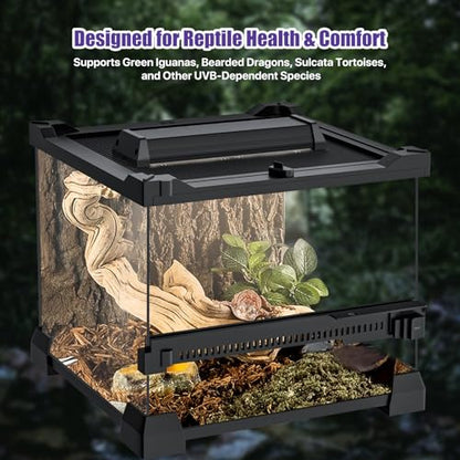 8.5" LED UVB Reptile Light with 24H Cycle Timer & Dimmer | 8W UVA UVB Lamp, UVI Switching, Brightness Adjustment for Turtle, Bearded Dragon, Lizard and More(No Heat) - size: 8.5 inches