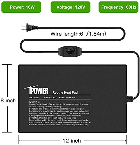 iPower 8"x12" Under Tank Warmer Heating Pad Terrarium Heat Mat with Temperature Adjustable Controller, Thermometer and Hygrometer with Temperature and Humidity Probe for Amphibian and Reptile - size: 8 X 12 Inch, style: Adjustable Pad + Thermo & Hygromete
