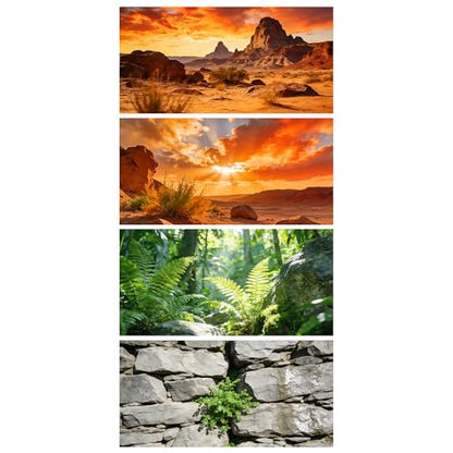 4 Pack Terrarium Background, 36x18 Inch Polyester Reptile Background | Cloth Desert Backgrounds, Gobi Sunshine Stone & Green Fern Rock Terrarium Background