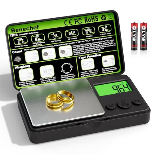 Mini Pocket Scale 500g x 0.01g, Digital Gram Scale with Green Backlit LCD, Tare & PCS Counting, Portable Jewelry Scale for Gold, Silver, Coins & Gems