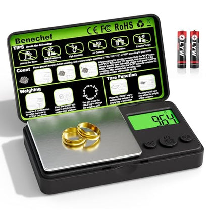 Mini Pocket Scale 500g x 0.01g, Digital Gram Scale with Green Backlit LCD, Tare & PCS Counting, Portable Jewelry Scale for Gold, Silver, Coins & Gems