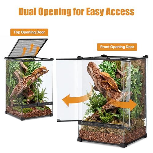 11 Gallon Fully Assembled Glass Reptile Enclosure,12"x 12" x 18" | Front Opening Tall Reptile Terrarium Tank for Crested Geckos, Tree Frogs & Other Arboreal Reptiles and Amphibians - size: 12"Lx12"W x18"H