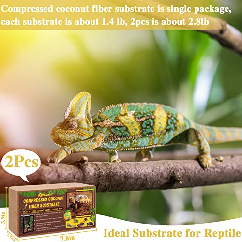 2 Pack Coconut Fiber Substrate, Premium Coco Coir Reptile Substrate | 100% Coconut Husk Terrarium Bedding for Reptiles, Tortoise, Bearded Dragon, Gecko, Snake, Hermit Crabs, Frogs, Tarantula - color: 2pcs
