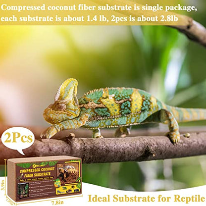2 Pack Coconut Fiber Substrate, Premium Coco Coir Reptile Substrate | 100% Coconut Husk Terrarium Bedding for Reptiles, Tortoise, Bearded Dragon, Gecko, Snake, Hermit Crabs, Frogs, Tarantula - color: 2pcs