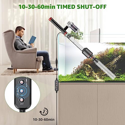 24W Aquarium Vacuum Gravel Cleaner: 8 in 1 Electric Fish Tank Cleaner | Multifunctional Cleaning Tools, Water Change, Sand Washing, Water Filtration, Glass Cleaning, Adjustable Length, Timed Off