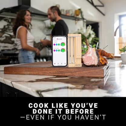 MEATER Pro Duo WiFi & Bluetooth Thermometer, 2-Probe, 1000°F, 6 Sensors | 1000°F heat resistance, long range, six sensors. Bamboo charger. For BBQ, oven, grill, smoker, air fryer, deep fryer.