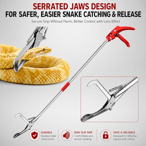 78" Snake Grabber, Foldable Stainless Steel Snake Catcher with Lock | Ideal for safely catching and relocating snakes with a foldable stainless steel design, wide jaw, secure lock, and long reach - size: 78" snake grabber