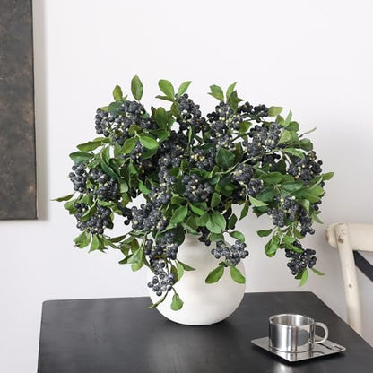 4Pcs 33"Artificial Blueberry Fruit Stems Berry Branch for Vase Decor(Blue) | Lifelike Blueberries Fruit Branch, Realistic Fake Flower Picks, for DIY Bouquet/Kitchen/Table Centerpiece/Shower/Home Decor