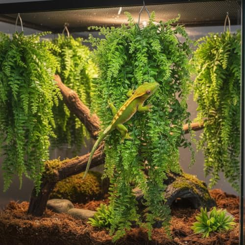 PINVNBY 8 PCS Reptile Plants Terrarium Decor Hanging Fake Vines with Suction Cup Artificial Leaves Bearded Dragon Tank Accessories for Lizards Geckos Snake Hermit Crab - size: 8PCS