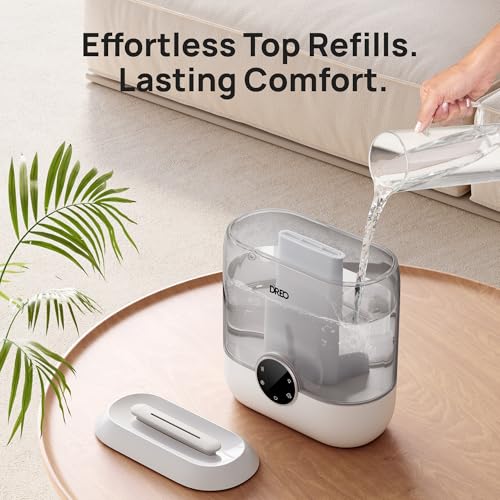 DREO 6L Humidifiers for Bedroom, 60H Runtime, 28 dB Quiet, HM524, Gray | Precise Humidity Control, Easy to Refill & Clean, Nightlight, Cool Mist Humidifiers for Large Rooms, Baby Nurseries & Plants | Precise Humidity Control, Easy to Refill & Clean, Night