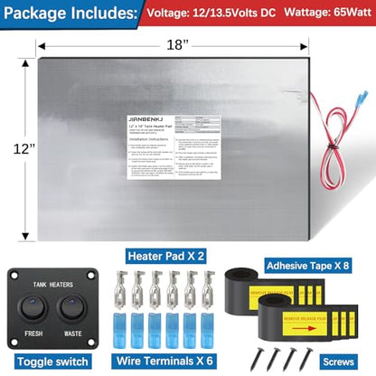RV Tank Heater Pad,2pk 2"x18" 12/13.5V RV Holding Tank Heater w/Thermostat | RV Water Tank Heater Pad for Camper,Trailer,Motorhome,Marine,Up to 50Gallon Grey/Fresh/Black Water,Automatic Prevent Freezing - style: 12/13.5V-2PCS
