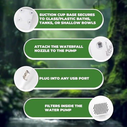 USB-Powered Reptile Shower Kit with Waterfall Fountain & Plush Towel – Bathing Essentials for Bearded Dragons, Frogs & Small Pets