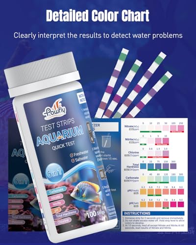 Pawfly 100 Pcs Aquarium Test Strips 6 in 1 Digital Water Testing Kit, Fish Tank Testing Strips for pH Nitrate Nitrite Chlorine Total Hardness & Carbonate, Fresh/Salt Aquarium Water Test Kit - size: 100 Test Strips