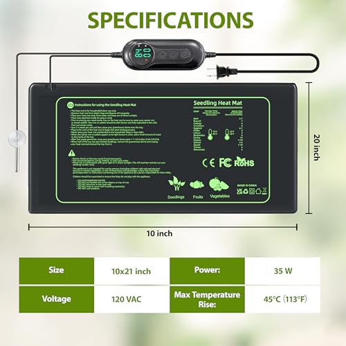 Seedling Heat Mat with Thermostat Controller, Plant Warming Mat for Indoor Growing, Seed Starting Heater Mat Temperature & Timer Set, Waterproof Heat Mat for Germination Fermentation Greenhouse - size: 1 PC w/TC