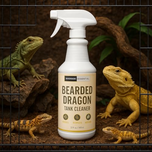 Bearded Dragon Tank Cleaner Spray, 32oz – Non-Toxic, No-Rinse, Made in USA | Fast-acting formula removes waste and odors from cages, tanks and terrariums for easy bearded dragon habitat cleaning.