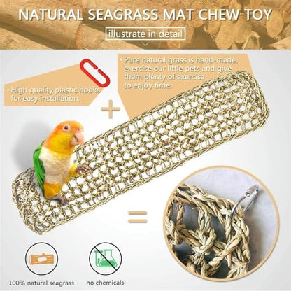 2Pcs Bird Seagrass Mat 20.5×8'' Natural Grass Woven Net Hammock Hanging on Cage Parakeet Climbing Rope Ladder Chew Toys for Lovebird Cockatiel Conure Budgie Cockatoo - size: 2Pcs 20.5" × 8"
