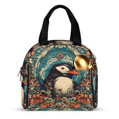 Retro Penguin Flowers Lunch Bag for Women Men | Insulated Lunch Box Leakproof Food Meal Containers Reusable Foldable 6L Capacity Lunch Tote Bags for Work Picnic Travel - color: style-13