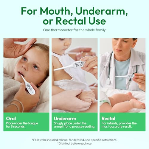 8 Seconds Basal Thermometer for Adult & Kids, Accurate & Safe Thermometer | Fever Alarm and Memory Recall, Oral, Ovulation or Underarm Use